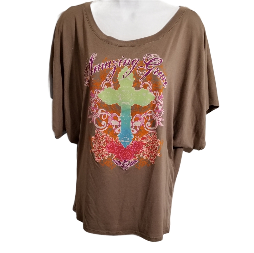 ATX Mafia Amazing Grace Scoop Neck Cross Design Top. Size L